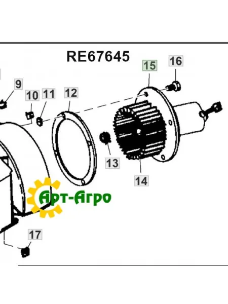 RE67645 Мотор вентилятора кондиціонера John Deere