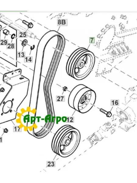 HXE62438 Шків трьохструмковий D-203mm JOHN DEERE