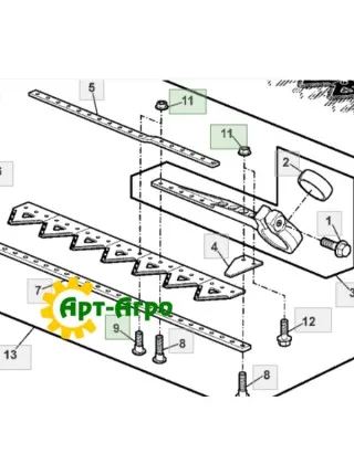 H158342 Болт сегмента M6x20 із гайкою John Deere (Alpha-Parts)