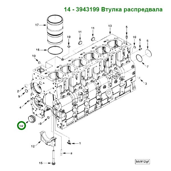 3943199 Tuleja wałka rozrządu silnika Cummins