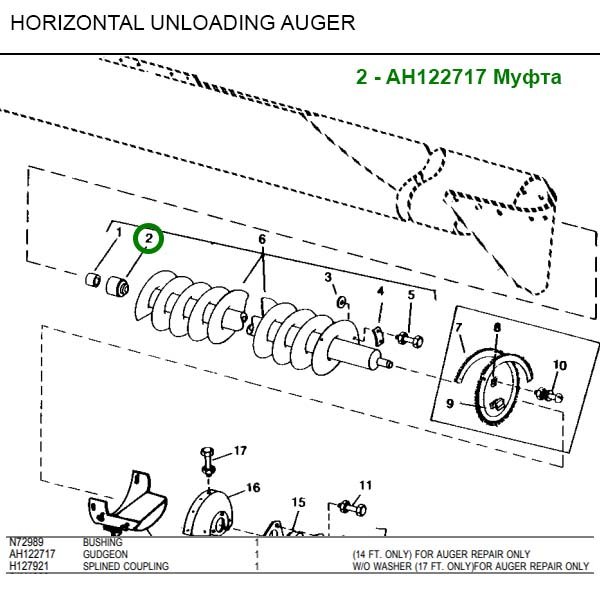 AH122717 Wieloklinowe sprzęgło ślimaka wyładowczego John Deere