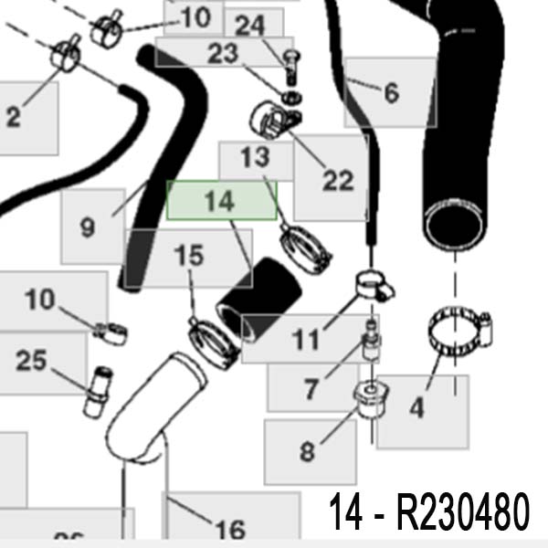 R230480 Przewód chłodnicy John Deere