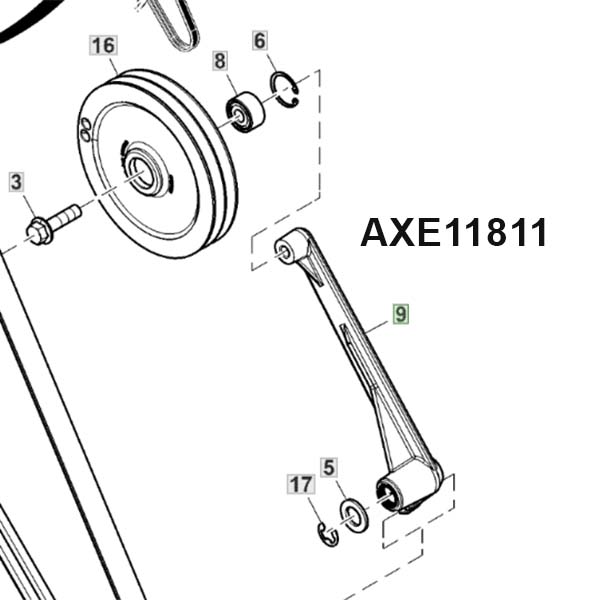 AXE11811 Важіль натяжного шківа приводу випускного бітера John Deere
